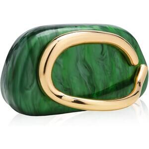 YYW Womens Green Gold Magnet Closure Acrylic Clutch Handbag Crossbody Purse